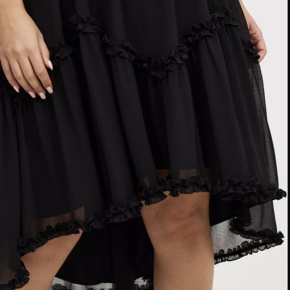 TORRID DEEP BLACK HIGH LOW TIE DETAIL DRESS 2 2X 18 20 - Picture 6 of 7